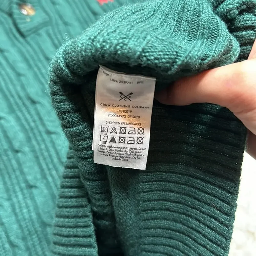 Crew Clothing Company Lambswool Blend Pullover Green Quarter Button Up Sweater